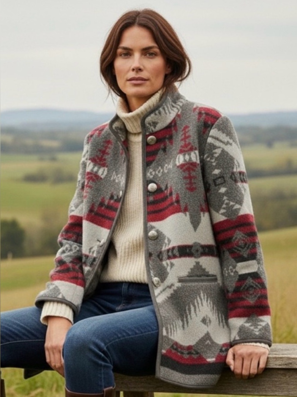 ORVIS Southwestern Aztec Print Felted Knit Blanket Women’s‎ Jacket | Size Small